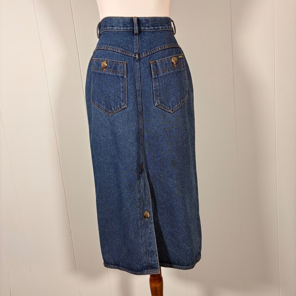 90s Y2K Denim Button Down Midi Skirt Women's 4 100% Cotton Jean Casual Classic - Picture 10 of 12